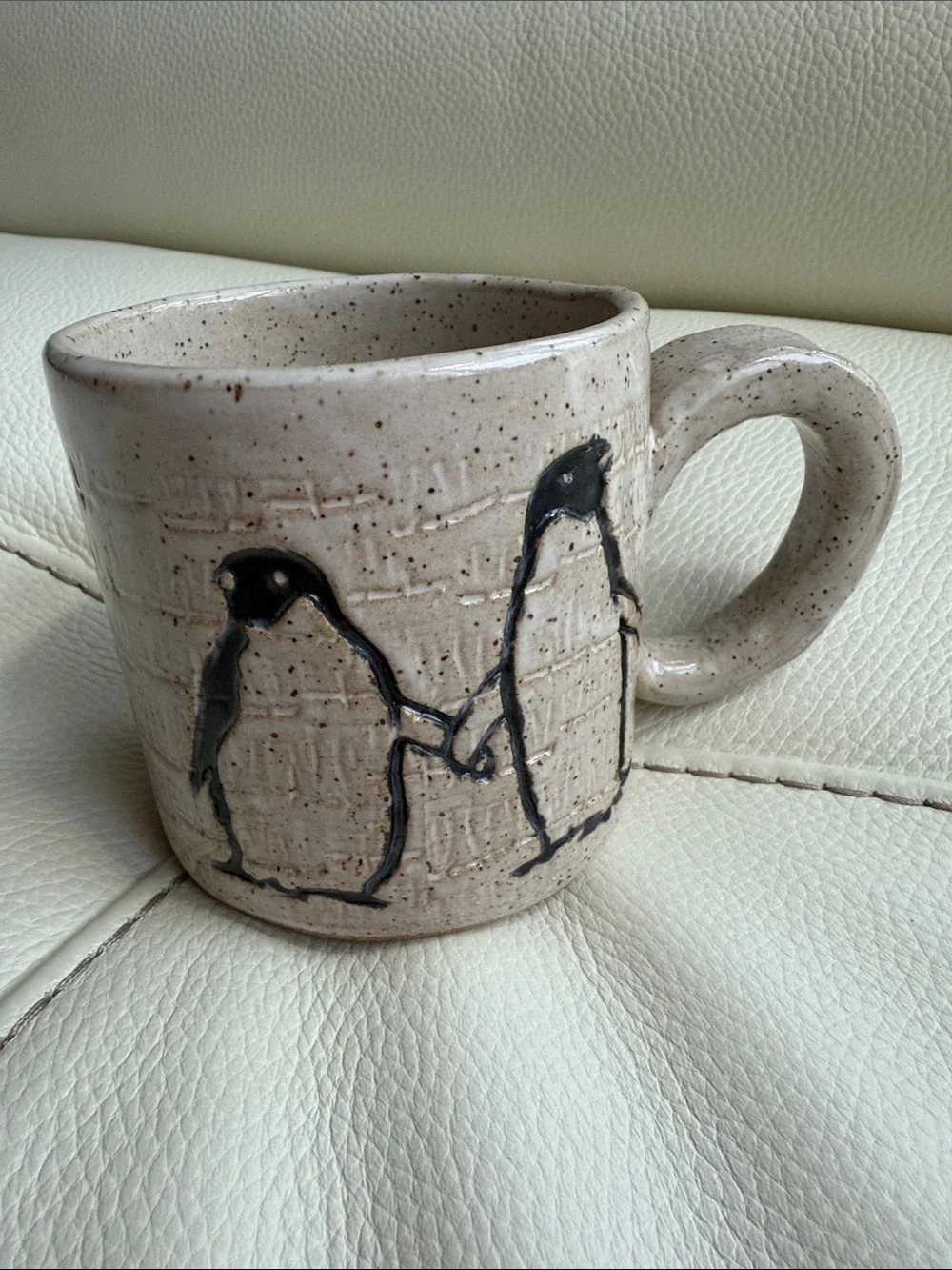 White Squirrel Clayworks Penguins on White 10 oz Stoneware Mug